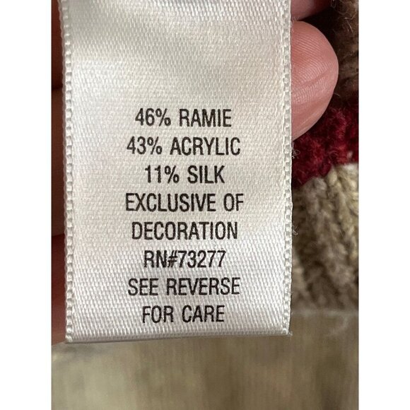 Cardinal Bird Silk Knit Sweater Tan XL Earthy Neutral Festive Embroidery Preppy - Picture 10 of 12